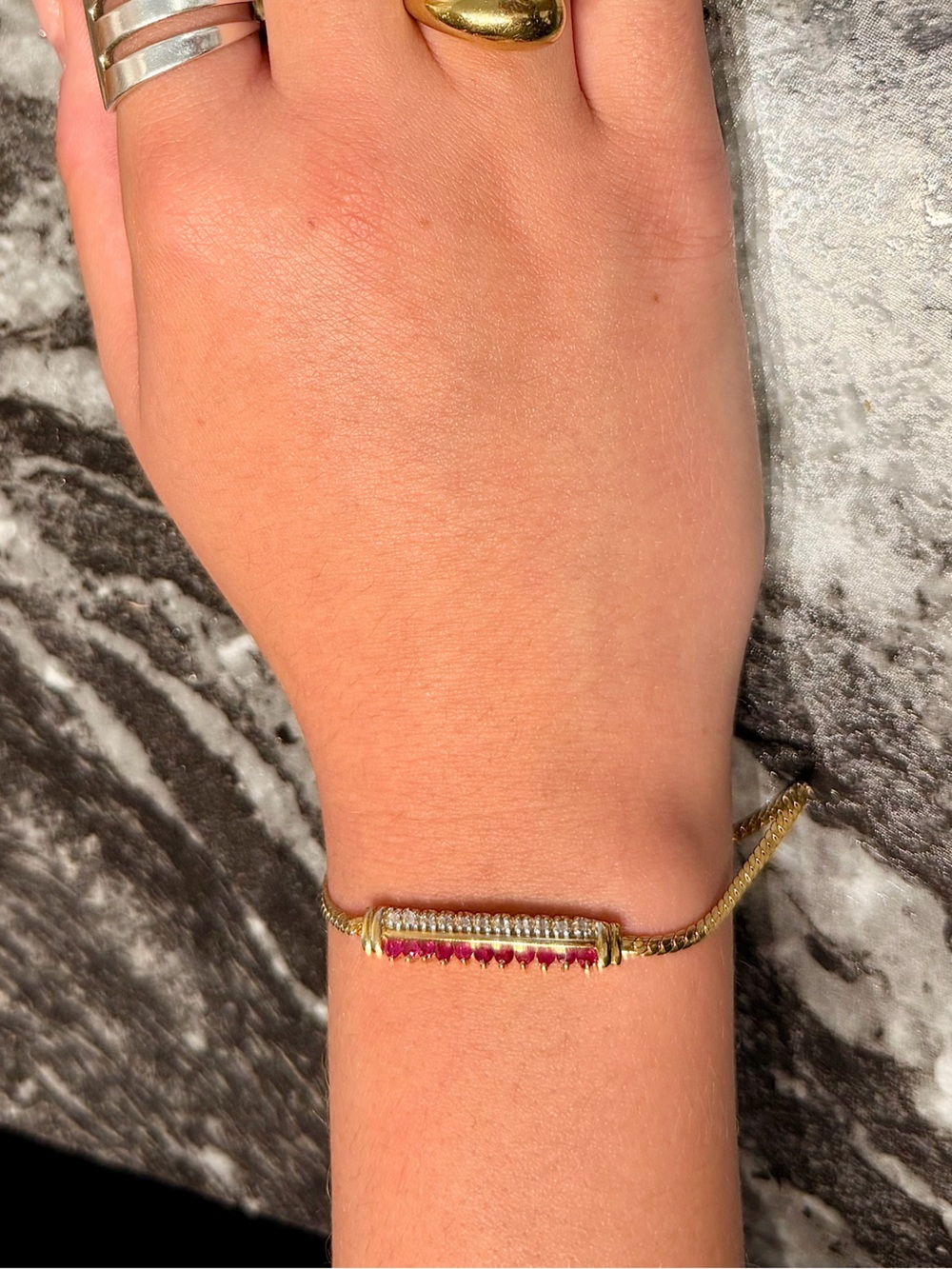 AAA Ruby & Diamond 18K Gold Over Sterling Silver Bracelet 7.8”